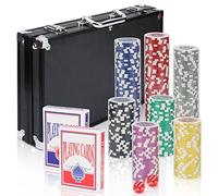Monucep Mallette de Poker - 300 jetons Laser - 12 g - Noyau en métal - avec 2 Decks de Poker - 5 dés - Bouton de Dealer - Jeu de Poker Parfait pour Professionnels et débutants - Noir
