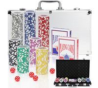 Monucep Mallette de Poker - 300 jetons Laser - 12 g - Noyau en métal - avec 2 Decks de Poker - 5 dés - Bouton de Dealer - Jeu de Poker Parfait pour Professionnels et débutants - Argenté