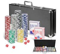 Monucep Mallette de Poker - 500 jetons Laser - 12 g - Noyau en métal - avec 2 Decks de Poker - 5 dés - Bouton Dealer - Big Blind, Little Blind, Jeu de Poker pour Professionnels et débutants - Noir