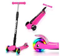 Monucep Trottinette pour enfant avec roues flash LED, pliable et réglable en hauteur sur 4 positions, 75 à 95 cm, grandes roues en polyuréthane 19/15 cm, plateau antidérapant, jusqu'à 100 kg, pour