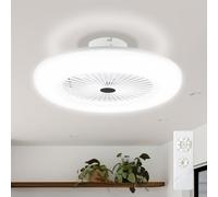 Monucep Ventilateur de plafond avec éclairage et silencieux, diamètre 55 cm, plafonnier avec ventilateur, intensité variable, application et télécommande, 6 vitesses, pour chambre à coucher, salon