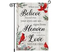 Monument Commémoratif D'Hiver Cardinal Quand Tu Crois Que L'Amour Ne Meurt Jamais Panneau De Bienvenue En Bois Garden Flag Résistant Aux Intempéries Drapeau De Jardin Double Face Drapeau 30X45Cm