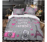 Monument de Paris Housse de Couette Imprimé en 3D Ultra Douce Hypoallergique Tour Eiffel panoramique Parure de Lit Microfibre Fermeture Éclair Léger with d'oreiller for Enfant Super king（260x220cm）