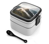 Monuments antiques Mer de nuages Boîte à bento Boîte à lunch double couche pour adultes avec cuillère et poignée Boîtes à bento Boîte à lunch empilable monobloc étanche pour le travail, les pique-