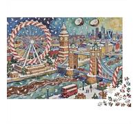 Monuments de Londres Puzzle pour Adultes Puzzle 1000 Pièces Scène de Noël Jeu de Puzzle 1000 Pièces Détente Famille 70x50cm/1000pcs