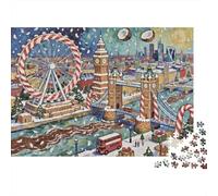 Monuments de Londres Scène de Noël Puzzle 1000 Pièces Papier pour Adultes Nuit Jeu de Puzzle en Famille 52x38cm/1000pcs