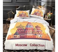 Monuments de Moscou Housse de Couette Microfibre Hypoallergique 3D Effet Super Douce Architecture russe Parure de Lit Fermeture Éclair Ultra Douce Résistante for Hommes Enfants Single（140x200cm）