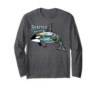 Monuments de Seattle Orca avec MT Rainier Eagle, etc. Manche Longue
