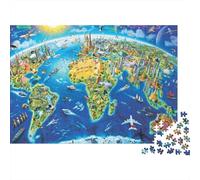 Monuments du Monde - Animaux - Voyage - Puzzle 1000 pièces - Carte du Monde Fantastique - Jeu éducatif pour Adultes - Décoration élégante - Défi - Cadeau d'anniversaire - 52 x 38 cm