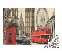 Monuments Londres 3 Couches Carton 1000 PC Style Paysage Urbain Vintage Puzzle Adultes, Jeu Ultra Difficile, Décompression, Décor Mural & Cadeau Famille/Seniors 52x38cm/1000pcs