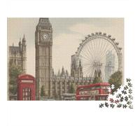 Monuments Londres 3 Couches Carton Style Illustration Vintage Puzzle, Jeu Difficile Adultes, Soulagement Stress Loisirs, Décor Mural & Cadeau Collectionneurs Famille 38x26cm/1000pcs