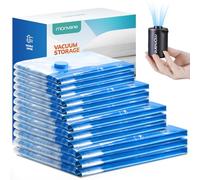 MONVANE Pompe Sans Fil et Sac Sous Vide Vêtement Aspirateur 12 Pieces - 3L 80x60cm 3M 70x50cm 3S 60x40cm 3XS 50x30cm, Housse de Rangement pour Voyage Valise Couette