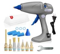 MONVICT Pistolet à colle thermofusible avec 7 buses en cuivre, 3 protège-doigts en silicone, 12 bâtons de colle double commutation de température, cordon amovible filaire utilisant une base debout