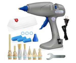 MONVICT Pistolet à colle thermofusible avec 7 buses en cuivre, 3 protège-doigts en silicone, 12 bâtons de colle double commutation de température, cordon amovible filaire utilisant une base debout