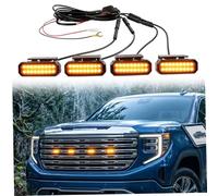 Monwssoe Ensembles de lumières, 4 lumières de calandre LED à clipser, gril ambre avec étanchéité IP68 pour camions et voitures, grille d'installation facile sans perçage