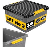 Monzana® 2x Caisse de rangement 18 L robuste avec couvercle hermétique empilable sans BPA gain de place caisse de rangement organisateur