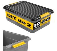 Monzana® 2x Caisse de rangement 30 L robuste avec couvercle hermétique empilable sans BPA gain de place caisse de rangement organisateur