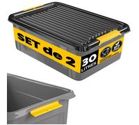 Monzana® 2x Caisse de rangement 30 L robuste avec couvercle hermétique empilable sans BPA gain de place caisse de rangement organisateur