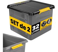 Monzana® 2x Caisse de rangement 32 L robuste avec couvercle hermétique empilable sans BPA gain de place caisse de rangement organisateur