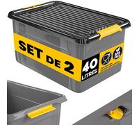 Monzana® 2x Caisse de rangement 40 L robuste avec couvercle hermétique et roulettes empilable sans BPA gain de place caisse de rangement organisateur