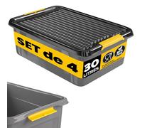 Monzana® 4x Caisse de rangement 30 L robuste avec couvercle hermétique empilable sans BPA gain de place caisse de rangement organisateur