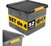 Monzana® 4x Caisse de rangement 32 L robuste avec couvercle hermétique empilable sans BPA gain de place caisse de rangement organisateur