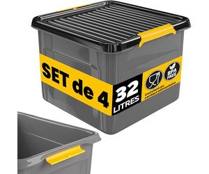 Monzana® 4x Caisse de rangement 32 L robuste avec couvercle hermétique empilable sans BPA gain de place caisse de rangement organisateur