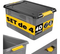 Monzana® 4x Caisse de rangement 40 L robuste avec couvercle hermétique et roulettes empilable sans BPA gain de place caisse de rangement organisateur