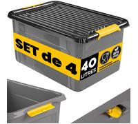 Monzana® 4x Caisse de rangement 40 L robuste avec couvercle hermétique et roulettes empilable sans BPA gain de place caisse de rangement organisateur