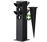MONZANA® 4X Prise de Jardin IP 44 Piquet Prise extérieure étanche Colonne d'énergie multiprise Inoxydable Prise de Courant borne électrique Noir