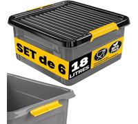 Monzana® 6x Caisse de rangement 18 L robuste avec couvercle hermétique empilable sans BPA gain de place caisse de rangement organisateur
