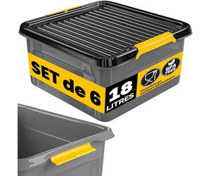 Monzana® 6x Caisse de rangement 18 L robuste avec couvercle hermétique empilable sans BPA gain de place caisse de rangement organisateur