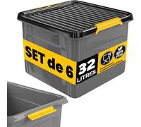 Monzana® 6x Caisse de rangement 32 L robuste avec couvercle hermétique empilable sans BPA gain de place caisse de rangement organisateur