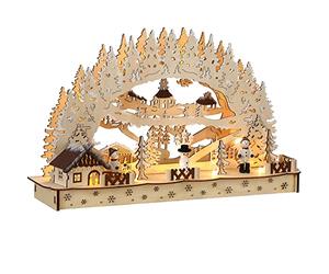 Monzana Arc Lumineux de Noël Village d'hiver LED Blanc Chaud Effet 3D | Décoration de Fêtes en Bois, Village de Noël, Fonctionnement à piles, Minuterie 24h, Lampe intérieure, Arche Lumineuse