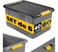 Monzana® 6x Caisse de rangement 40 L robuste avec couvercle hermétique et roulettes empilable sans BPA gain de place caisse de rangement organisateur