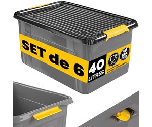 Monzana Caisse de rangement 6x 40 L | robuste avec couvercle hermétique et roulettes empilable sans BPA gain de place caisse de rangement organisateur