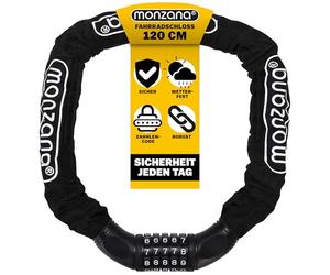 monzana Chaîne antivol vélo à Code Cadenas à Combinaison 5 Chiffres Antivol vélo Noir Chaîne en Acier trempé 90/120 cm