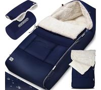 MONZANA® Chancelière universelle avec chauffe-mains pour poussette, landeau ou siege auto, Reducteur de lit bébé, Couverture bebe emmaillotage, nid d’ange, gigoteuse Hiver, Plaid cosy - Bleu