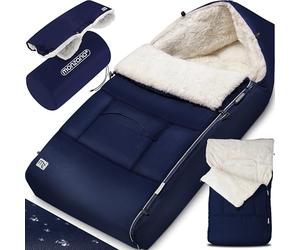 MONZANA® Chancelière universelle avec chauffe-mains pour poussette, landeau ou siege auto, Reducteur de lit bébé, Couverture bebe emmaillotage, nid d'ange, gigoteuse Hiver, Plaid cosy - Bleu