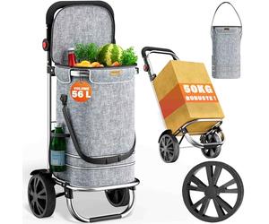 MONZANA® Chariot de courses gris 56 litres 3en1 pliable compartiment isotherme poignée réglable bandes réfléchissantes