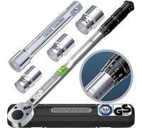 Monzana Clé Dynamométrique 6 Pièces 40-210NM, TÜV SÜD, 3 Embouts, Extension, Valise, Double Graduation, Levier Pratique, Cliquet Gauche-Droite, Verrouillage pour Clé Dynamométrique Voiture 1/2