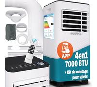 MONZANA® Climatiseur Mobile 7000 BTU (25 m²) - Clim Portable 4-en-1 : Refroidissement, Déshumidificateur, Ventilateur - WiFi & Appli, Silencieux, Minuterie 24h, Télécommande, Kit Fenêtre/Volets