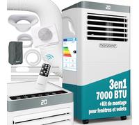 Monzana® Climatiseur Mobile 7000 BTU Silencieux - Refroidissement Efficace & Confort Optimal, 4en1 Climatisation, Déshumidificateur, Mode Nuit, Télécommande, Kit Fenêtre, Compact