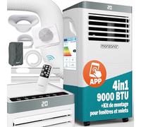 Monzana® Climatiseur Mobile 9000 BTU Silencieux - WiFi & Alexa, Refroidissement Puissant, 4en1 Climatisation & Déshumidificateur, Écran Digital, Mode Nuit, Kit Fenêtre