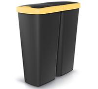 Monzana® Double poubelle cuisine 2x25 litres 2 compartiments couvercle bouton corbeille papier bureau déchets bio tri sélectif recyclage noir-jaune