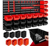 Monzana® Ensemble Porte Outils Mural Avec 28 Bacs Empilables, Rangement Outils Mural Modulable Garage Atelier, Support Etagere Avec Panneaux Perforés Et Crochets Robustes