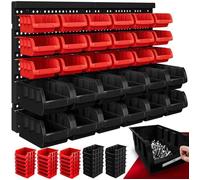 MONZANA® Étagère à outils murale avec 30 boites de rangement empilables et 2 panneaux muraux extensible rangement atelier