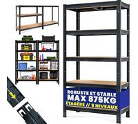 Monzana® Étagère Charge Lourde Noire 5 Niveaux 180x90x40cm Étagère métallique Max 875kg Rangement Garage Atelier