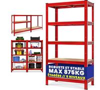 Monzana® Étagère Charge Lourde Rouge 5 Niveaux 180x90x40cm Étagère métallique Max 875kg Rangement Garage Atelier
