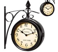Horloge de gare noire double face 29x9,5x32,5 cm montre murale à quartz vintage